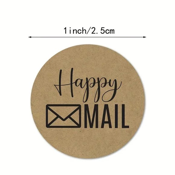 NEW 500 Pieces/ 1 Roll Happy Mail Stickers Round Kraft Stickers - Dark Brown - Picture 2 of 5